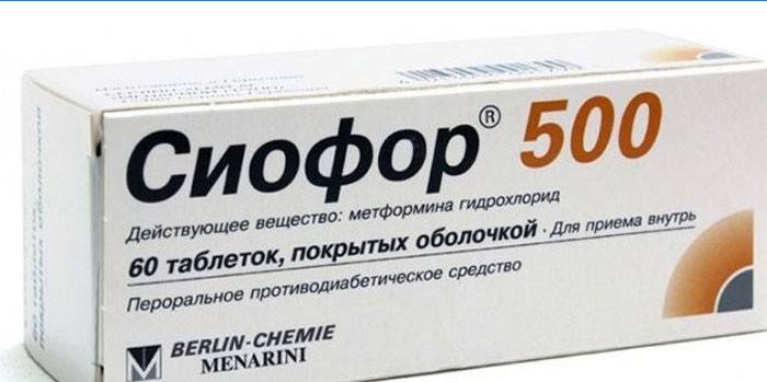 Siofor 500 tabletes iepakojumā